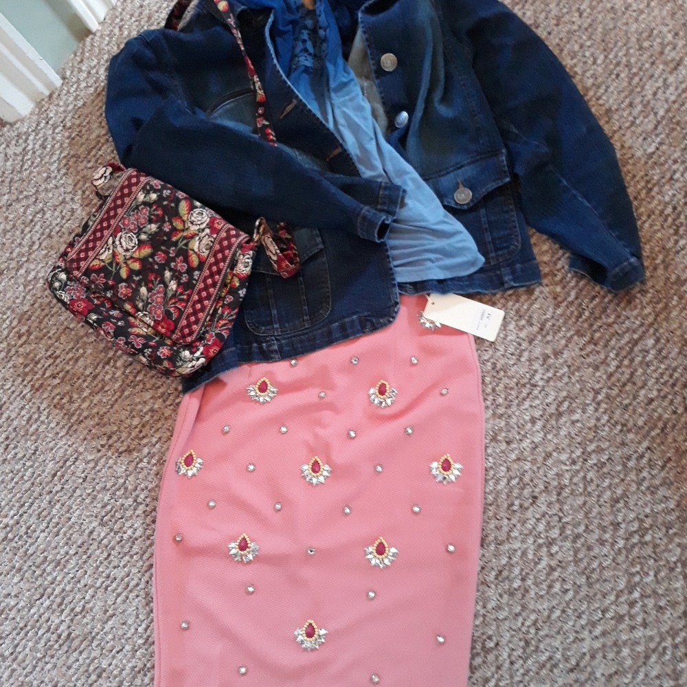 Salmon Pink Embellished Pencil Skirt The Clothing Company LA